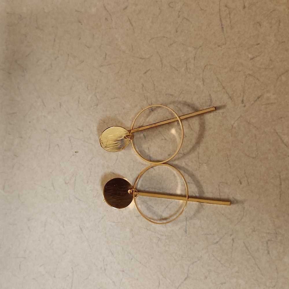 Modern Geometric Gold Tone Dangle Hoop Bar Earrings​